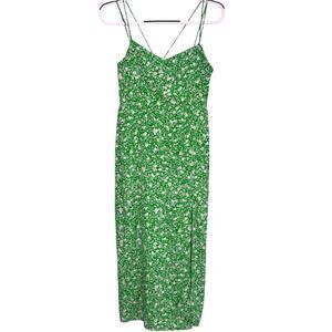 Zara Printed Corsetry Inspired MIDI Dress Vibrant Green White Floral Size Medium